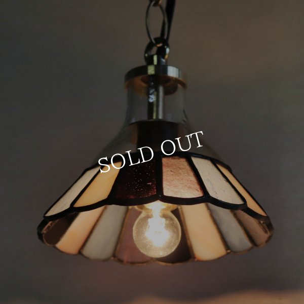 【ピンク・紫系】ステンドグラスミニペンダントライト花型｜吊下げ照明・天井照明