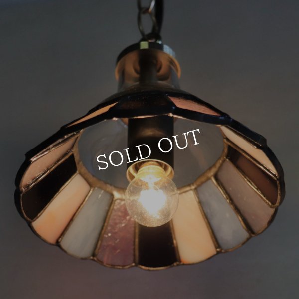 【ピンク・紫系】ステンドグラスミニペンダントライト花型｜吊下げ照明・天井照明