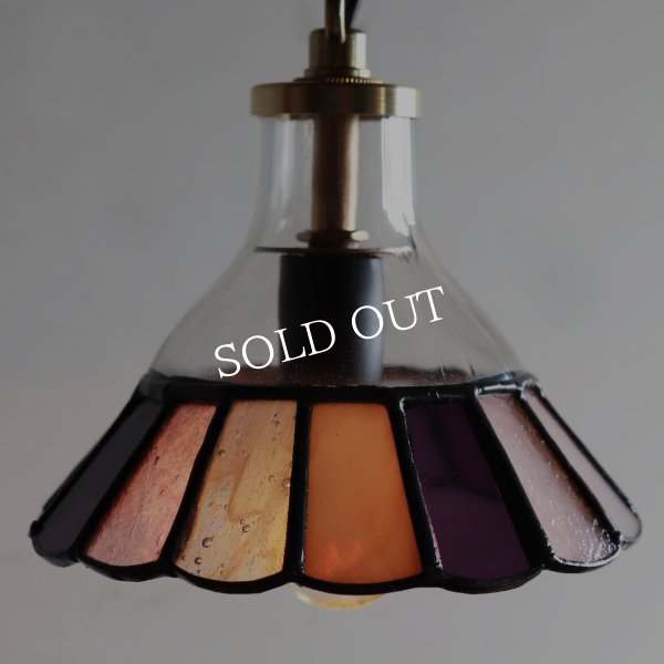 【ピンク・紫系】ステンドグラスミニペンダントライト花型｜吊下げ照明・天井照明