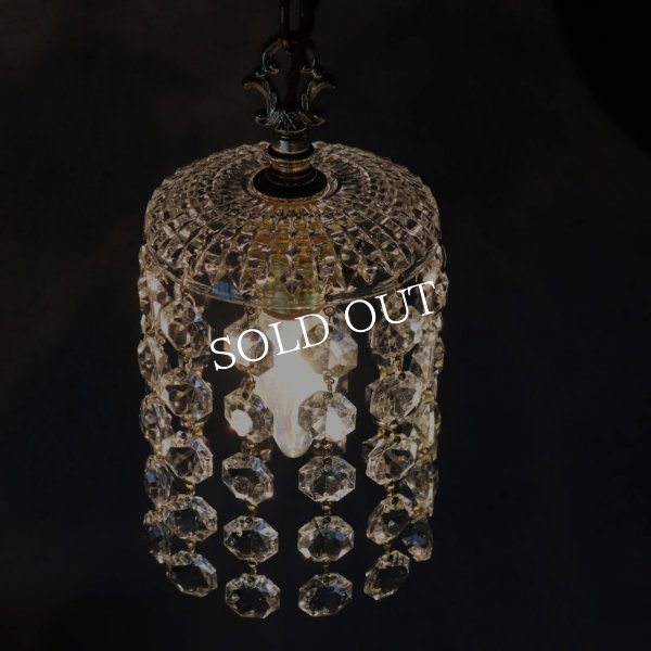 ヴィンテージミニシャンデリアペンダントライトガラス製大粒オクタゴンプリズム｜天井照明・吊下げ照明