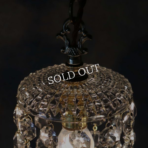 ヴィンテージミニシャンデリアペンダントライトガラス製大粒オクタゴンプリズム｜天井照明・吊下げ照明