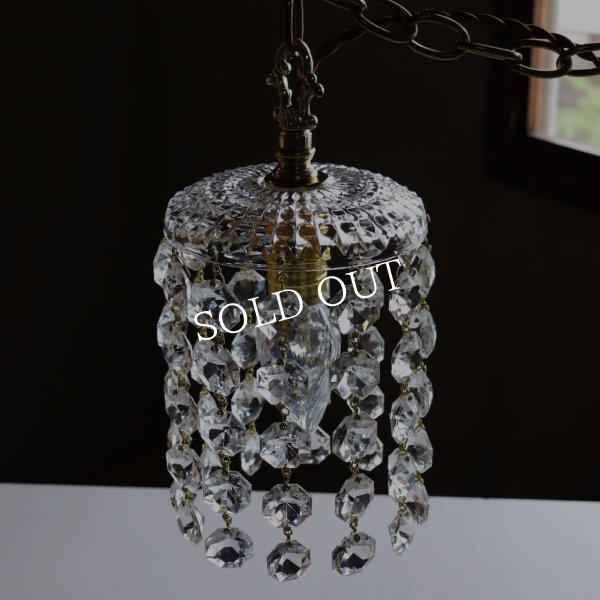 ヴィンテージミニシャンデリアペンダントライトガラス製大粒オクタゴンプリズム｜天井照明・吊下げ照明