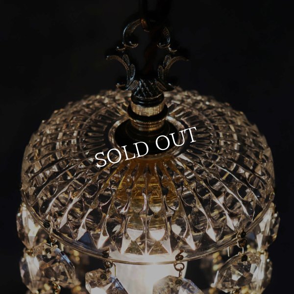 ヴィンテージミニシャンデリアペンダントライトガラス製大粒オクタゴンプリズム｜天井照明・吊下げ照明