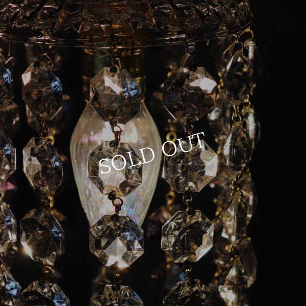 ヴィンテージミニシャンデリアペンダントライトガラス製大粒オクタゴンプリズム｜天井照明・吊下げ照明