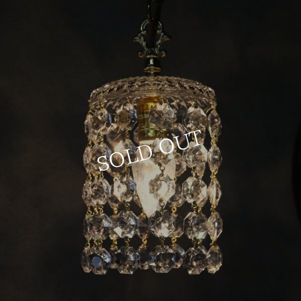 ヴィンテージミニシャンデリアペンダントライトガラス製大粒オクタゴンプリズム｜天井照明・吊下げ照明