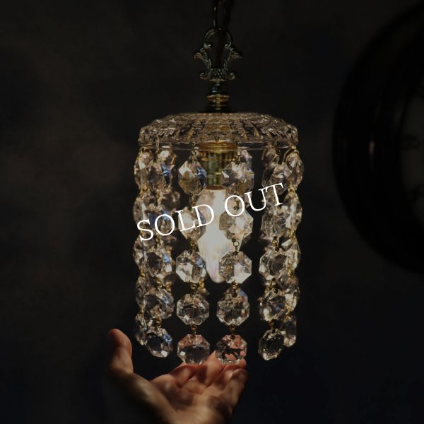 ヴィンテージミニシャンデリアペンダントライトガラス製大粒オクタゴンプリズム｜天井照明・吊下げ照明