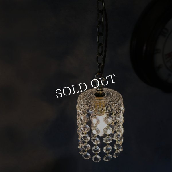 ヴィンテージミニシャンデリアペンダントライトガラス製大粒オクタゴンプリズム｜天井照明・吊下げ照明