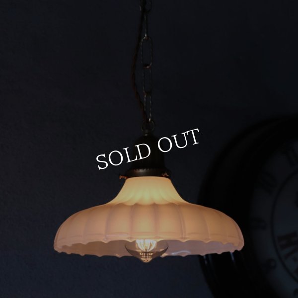 USAヴィンテージプリーツフロストガラスペンダントライト｜吊下げ天井照明ランプ