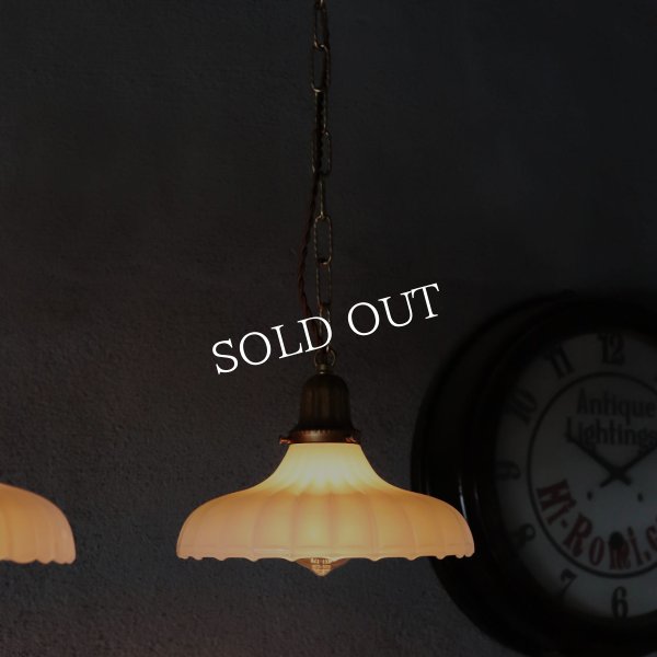 USAヴィンテージプリーツフロストガラスペンダントライト｜吊下げ天井照明ランプ