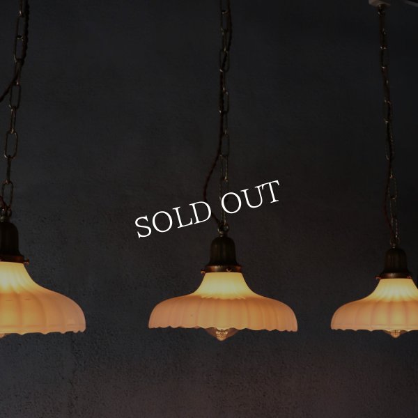 USAヴィンテージプリーツフロストガラスペンダントライト細線｜吊下げ天井照明ランプ