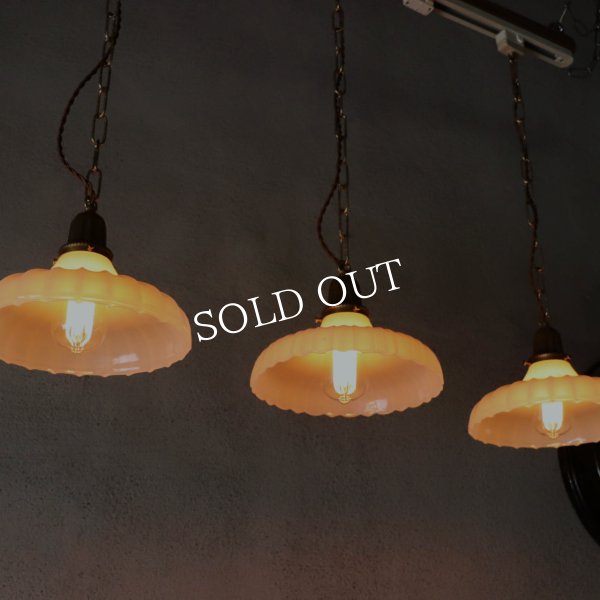 USAヴィンテージプリーツフロストガラスペンダントライト細線｜吊下げ天井照明ランプ