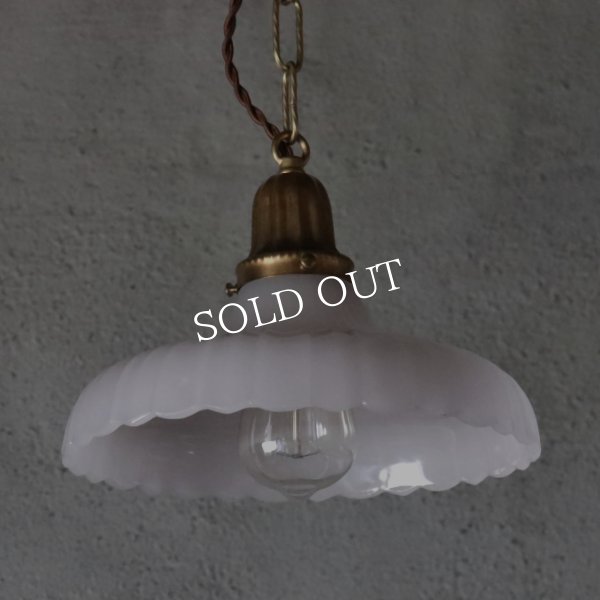 USAヴィンテージプリーツフロストガラスペンダントライト細線｜吊下げ天井照明ランプ