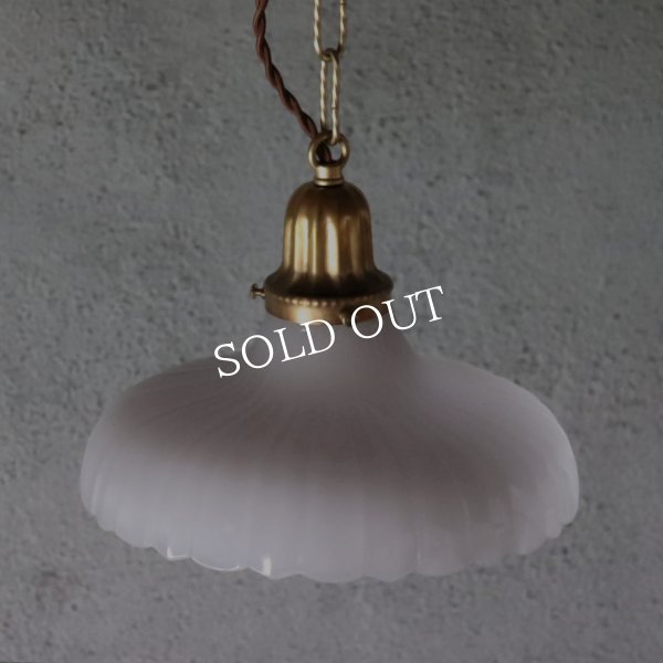 USAヴィンテージプリーツフロストガラスペンダントライト細線｜吊下げ天井照明ランプ