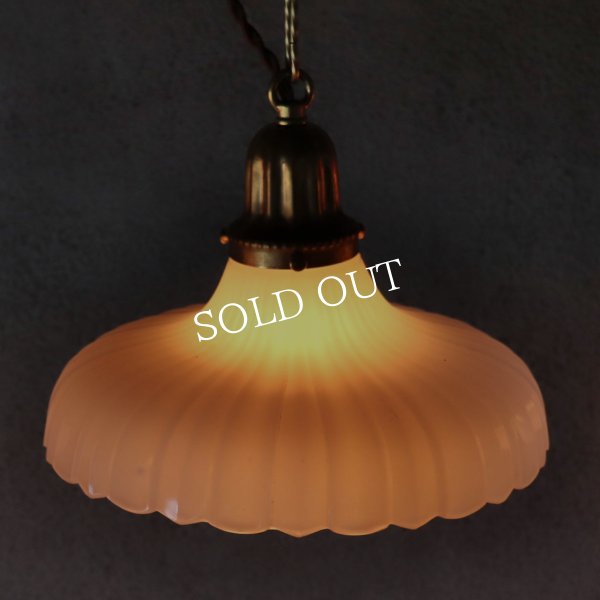 USAヴィンテージプリーツフロストガラスペンダントライト細線｜吊下げ天井照明ランプ