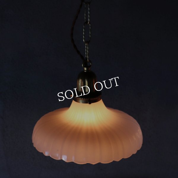 USAヴィンテージプリーツフロストガラスペンダントライト細線｜吊下げ天井照明ランプ