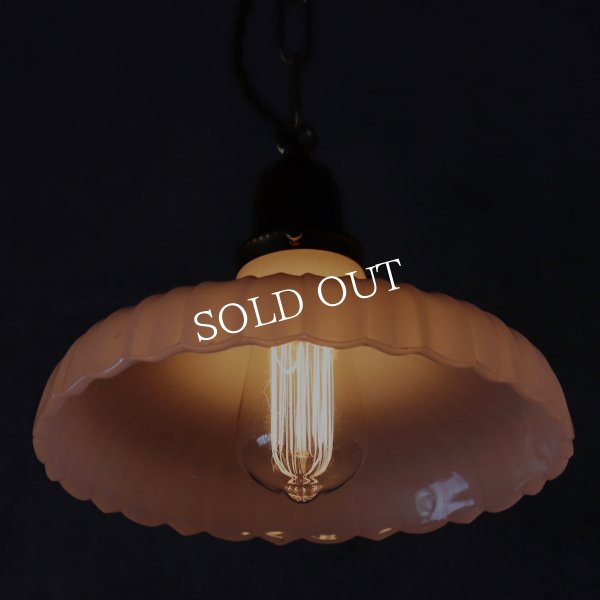 USAヴィンテージプリーツフロストガラスペンダントライト細線｜吊下げ天井照明ランプ