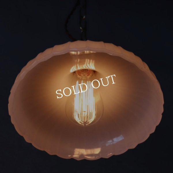 USAヴィンテージプリーツフロストガラスペンダントライト細線｜吊下げ天井照明ランプ