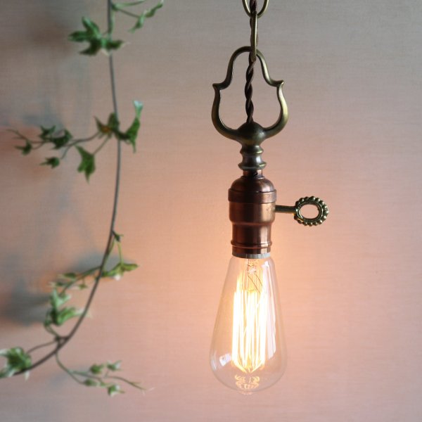 USAアンティークヴィクトリアンリングソケットペンダントライトD｜真鍮製天井吊下げ照明