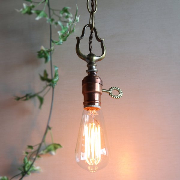 USAアンティークヴィクトリアンリングソケットペンダントライトD｜真鍮製天井吊下げ照明