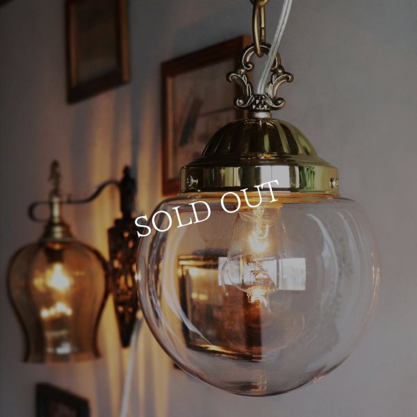 USAヴィンテージクリアガラスボールシェードペンダントライト｜アンティーク吊下げ天井照明