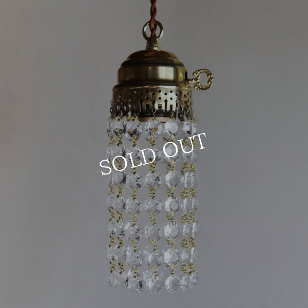 ヴィンテージミニシャンデリアオクタゴンプリズムペンダントライト｜アンティーク鍵スイッチ吊下げ照明ランプ