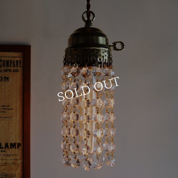 ヴィンテージミニシャンデリアオクタゴンプリズムペンダントライト｜アンティーク鍵スイッチ吊下げ照明ランプ