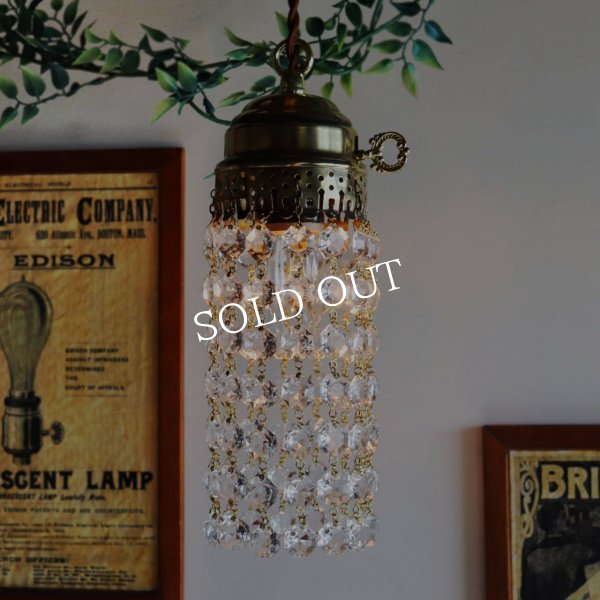 ヴィンテージミニシャンデリアオクタゴンプリズムペンダントライト｜アンティーク鍵スイッチ吊下げ照明ランプ