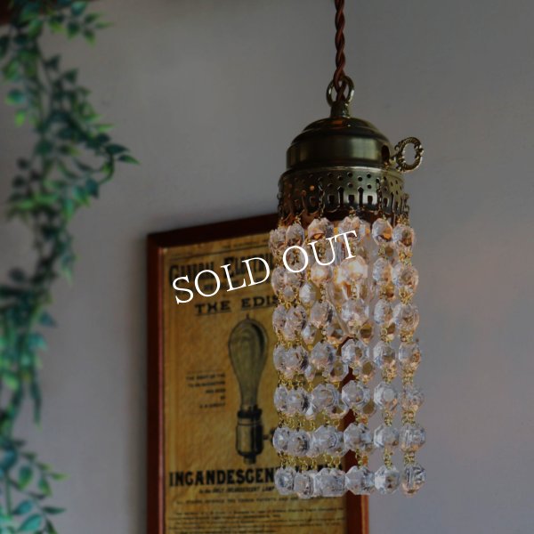 ヴィンテージミニシャンデリアオクタゴンプリズムペンダントライト｜アンティーク鍵スイッチ吊下げ照明ランプ