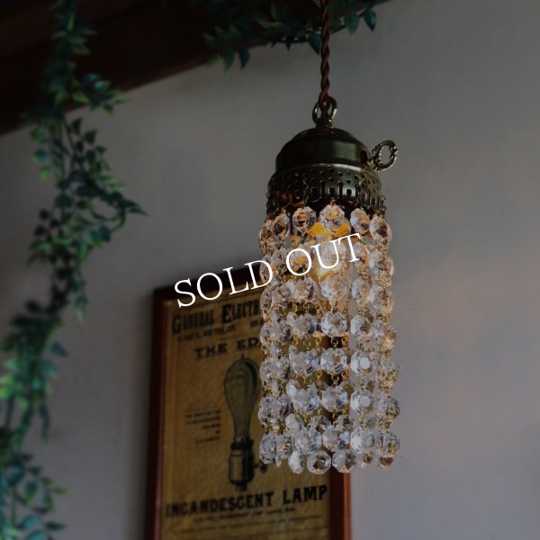 ヴィンテージミニシャンデリアオクタゴンプリズムペンダントライト｜アンティーク鍵スイッチ吊下げ照明ランプ