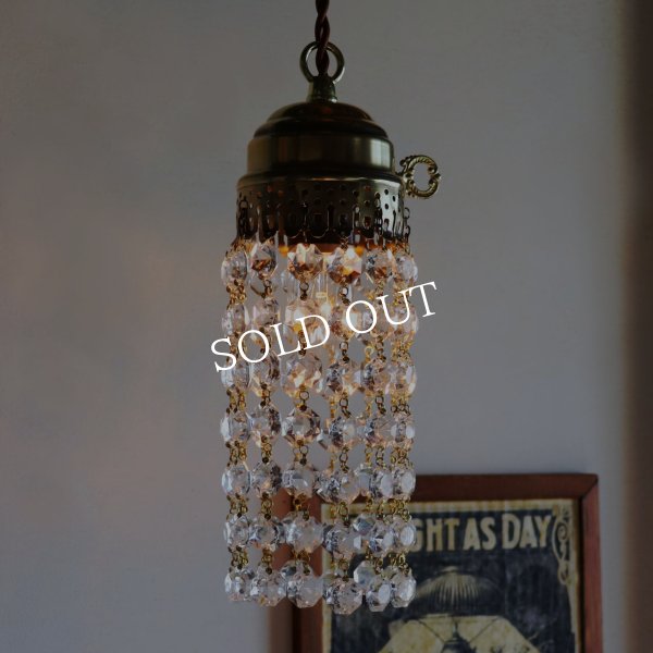 ヴィンテージミニシャンデリアオクタゴンプリズムペンダントライト｜アンティーク鍵スイッチ吊下げ照明ランプ