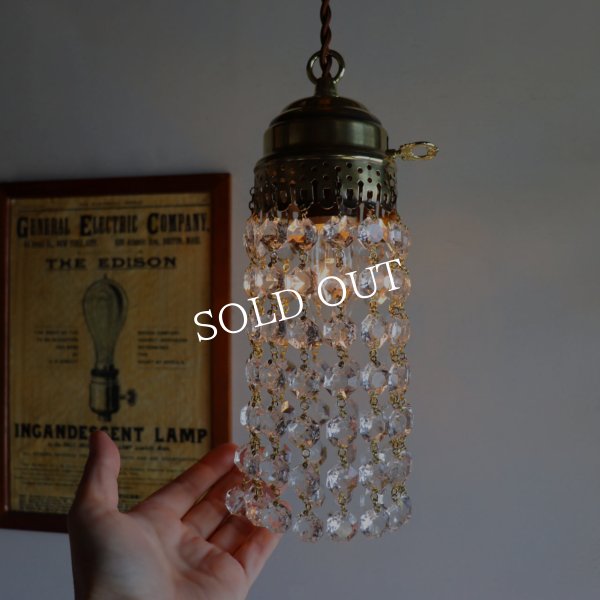 ヴィンテージミニシャンデリアオクタゴンプリズムペンダントライト｜アンティーク鍵スイッチ吊下げ照明ランプ