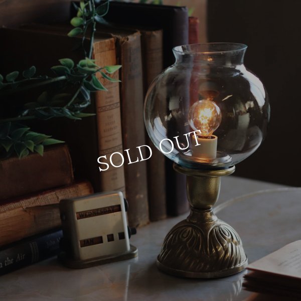 USAヴィンテージボールガラスシェードミニテーブルライト｜アンティーク真鍮卓上照明
