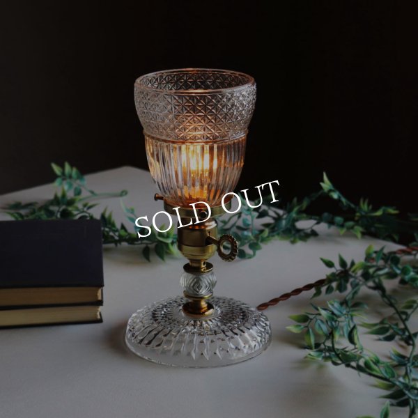 USAヴィンテージガラスミニテーブルライト幾何学｜卓上照明カフェランプ・アンティーク