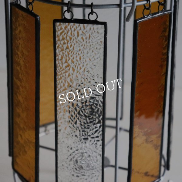 ヴィンテージアンバーガラス＆梨地ガラスのステンドグラステーブルライト｜卓上照明デスクライト琥珀クリア古硝子