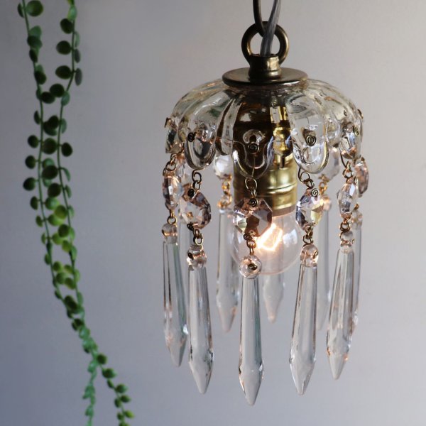 ヴィンテージミニシャンデリアペンダントライトガラス製アロープリズム|天井照明・吊下げ照明