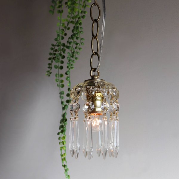 ヴィンテージミニシャンデリアペンダントライトガラス製アロープリズム|天井照明・吊下げ照明