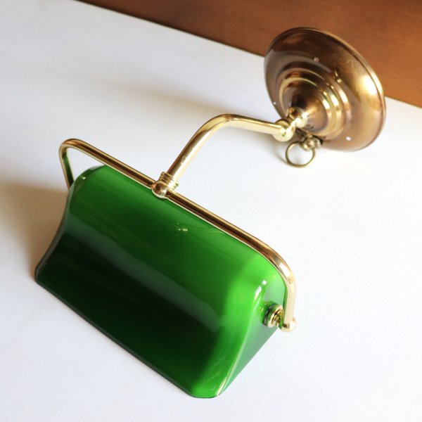 バンカーズランプ壁掛照明グリーンシェードブラケットライト・ライオン｜アンティーク照明バンカーズライト