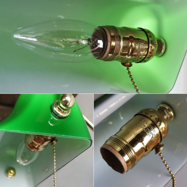 バンカーズランプ壁掛照明グリーンシェードブラケットライト・ライオン｜アンティーク照明バンカーズライト