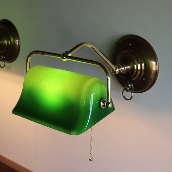 バンカーズランプ壁掛照明グリーンシェードブラケットライト・ライオン｜アンティーク照明バンカーズライト