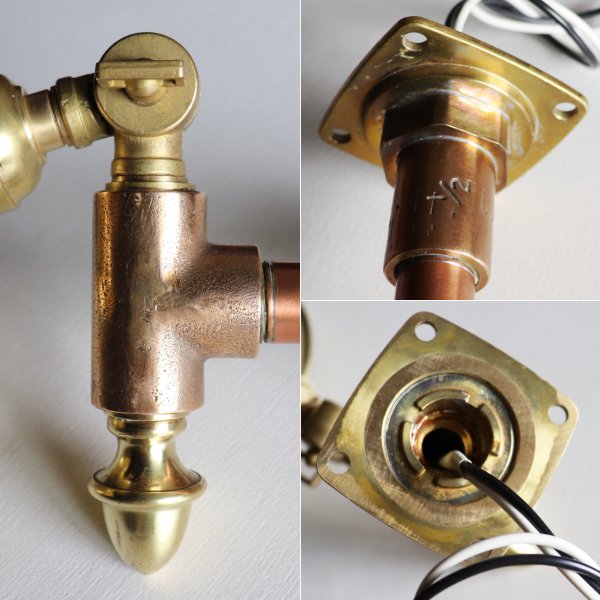 USAヴィンテージインダストリアルラウンドシェードブラスブラケットライト|工業系グースネックシェード真鍮製壁掛照明