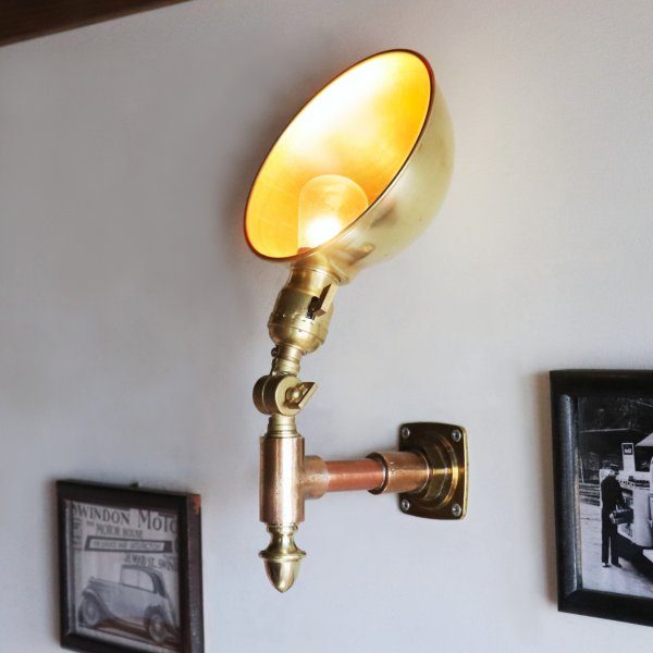 画像13: USAヴィンテージインダストリアルラウンドシェードブラスブラケットライト|工業系グースネックシェード真鍮製壁掛照明 (13)