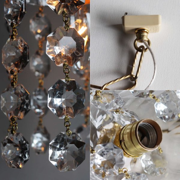 画像15: ヴィンテージミニシャンデリアペンダントライトガラス製大粒オクタゴンプリズム｜天井照明・吊下げ照明 (15)