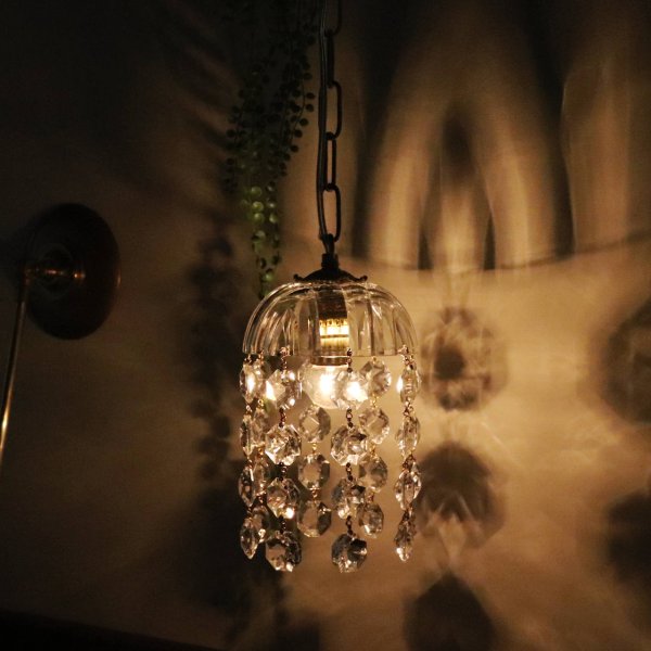 画像6: ヴィンテージミニシャンデリアペンダントライトガラス製大粒オクタゴンプリズム｜天井照明・吊下げ照明 (6)