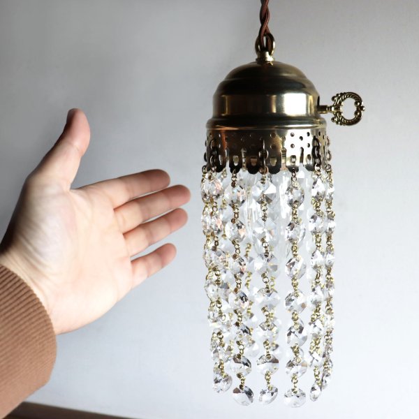 ヴィンテージミニシャンデリアオクタゴンプリズムペンダントライト｜アンティーク・鍵スイッチ吊下げ照明ランプ