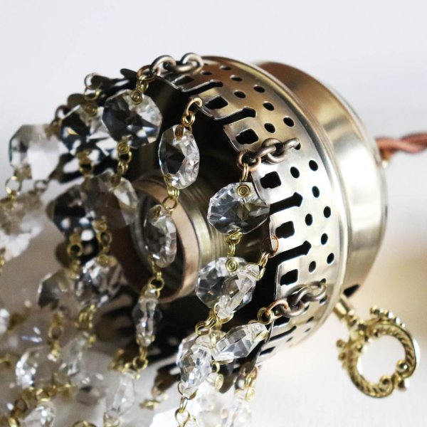 ヴィンテージミニシャンデリアオクタゴンプリズムペンダントライト｜アンティーク・鍵スイッチ吊下げ照明ランプ