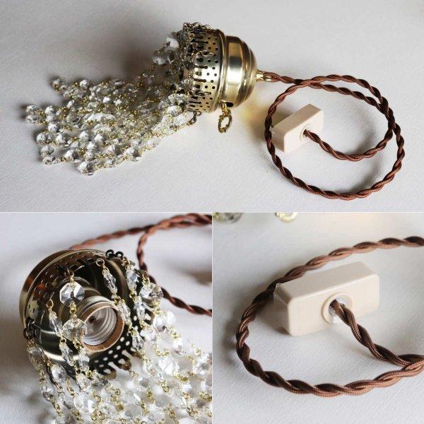 ヴィンテージミニシャンデリアオクタゴンプリズムペンダントライト｜アンティーク・鍵スイッチ吊下げ照明ランプ