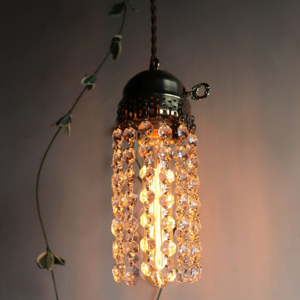 ヴィンテージミニシャンデリアオクタゴンプリズムペンダントライト｜アンティーク・鍵スイッチ吊下げ照明ランプ