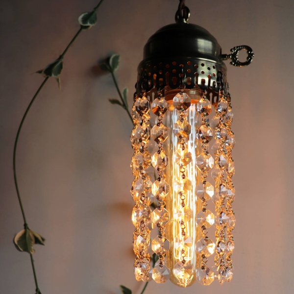 ヴィンテージミニシャンデリアオクタゴンプリズムペンダントライト｜アンティーク・鍵スイッチ吊下げ照明ランプ