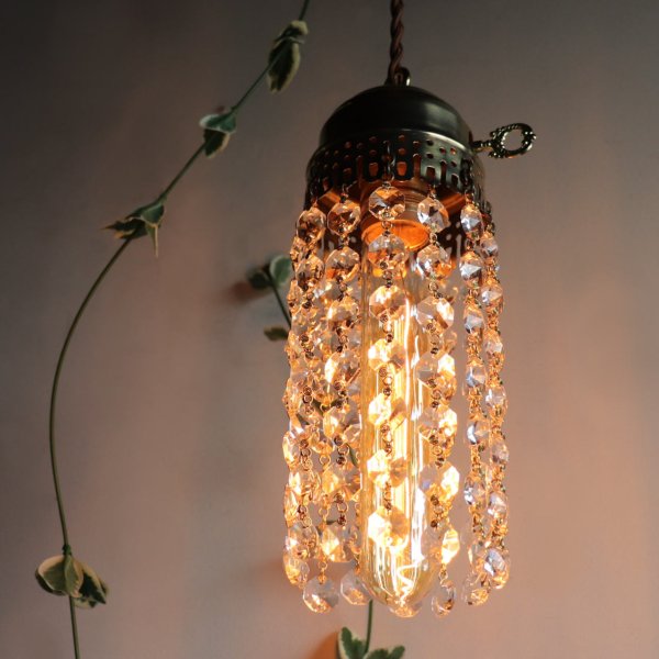 ヴィンテージミニシャンデリアオクタゴンプリズムペンダントライト｜アンティーク・鍵スイッチ吊下げ照明ランプ