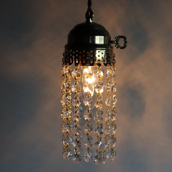 ヴィンテージミニシャンデリアオクタゴンプリズムペンダントライト｜アンティーク・鍵スイッチ吊下げ照明ランプ